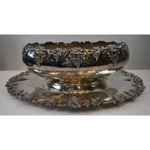 Centrepiece With Hand-engraved Borders With Grape Shoots In Silver 800 20th Century